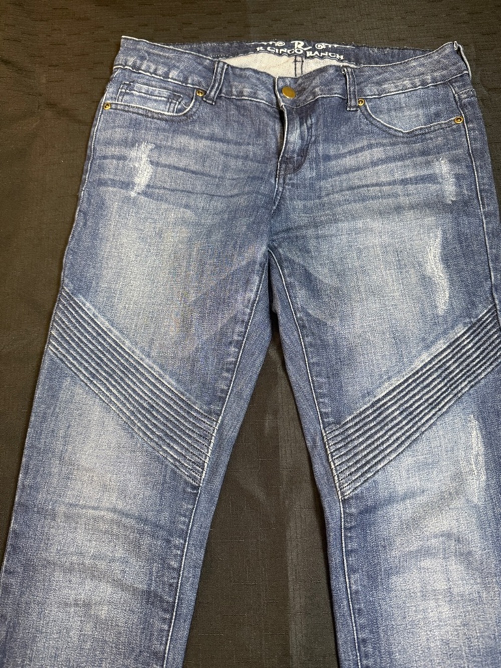 Light Wash Ribbed Panel Skinny Jeans - Picture 2 of 7